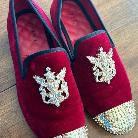 JITAI Mens Dress Tuxedo Shoes for Men Slip-on Loafers Red Gold Size 7 - Picture 5 of 11